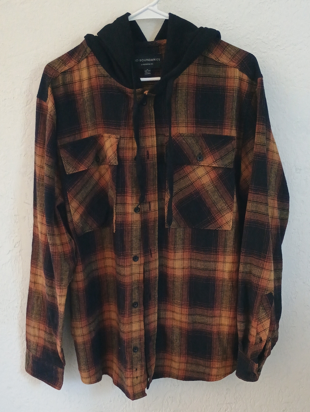 No Boundaries Black & Rust Plaid Oversized Flannel Shirt Jacket